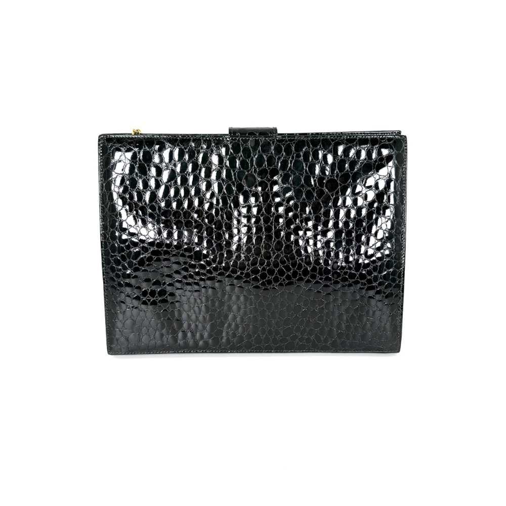 Vintage Salvatore Ferragamo Dark Green Croc Embossed Crossbody Clutch Chain Bag - Picture 5 of 15